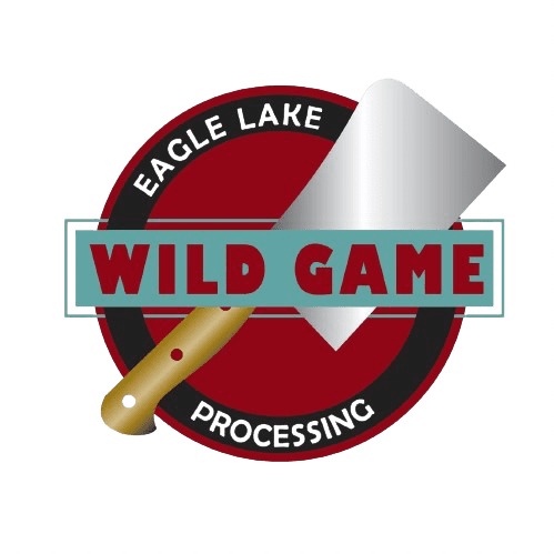 A red circle with the words wild game and an image of a knife.