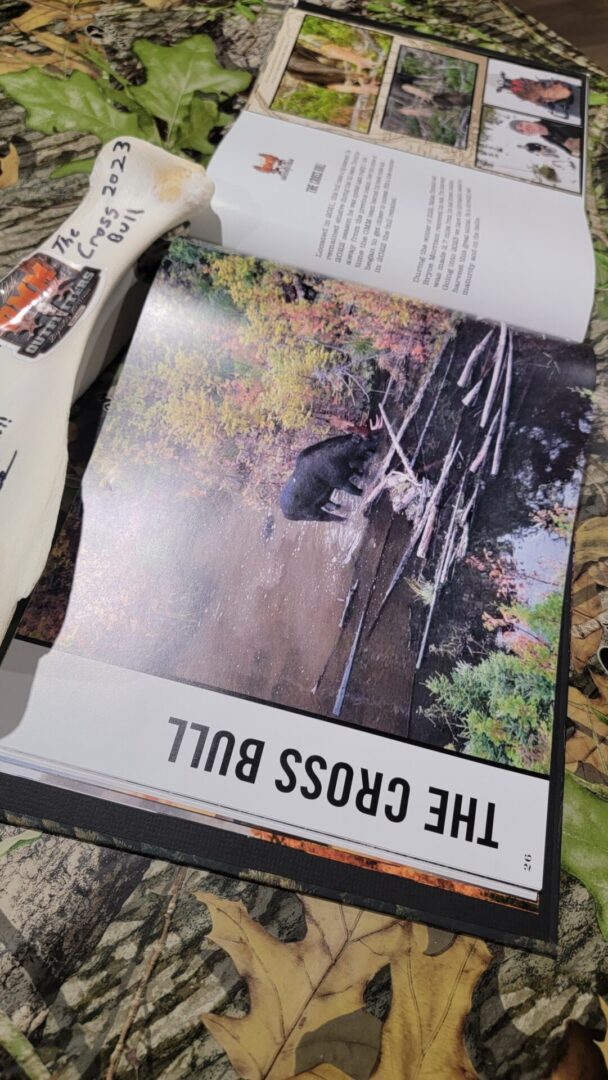 Book page showing black bear in water.