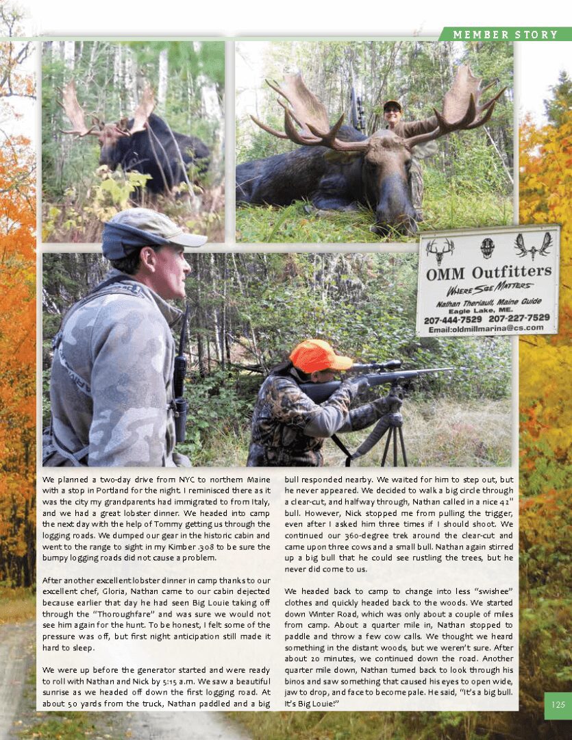 Magazine collage featuring hunters and large moose